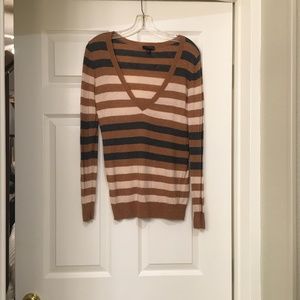 Deep V Neck Striped Sweater